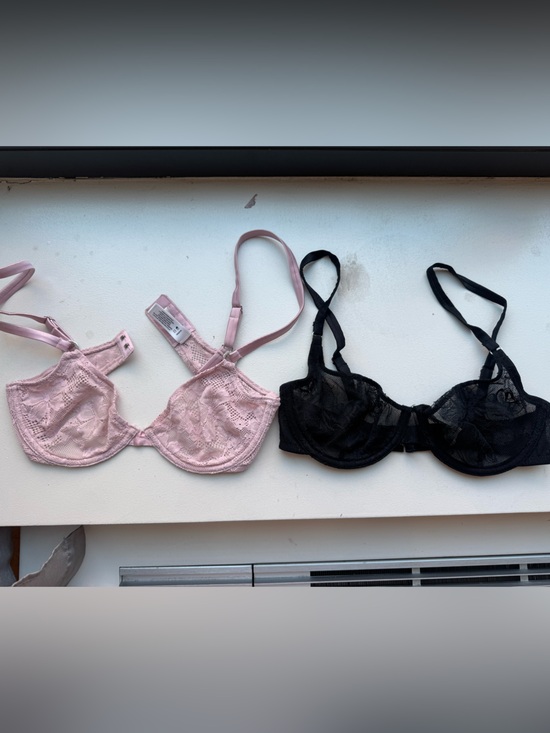 Fleur du Mal Other - 2 Fleur du Mal Bralettes - Black & Pink Floral Lace Bralette with Sheer Mesh